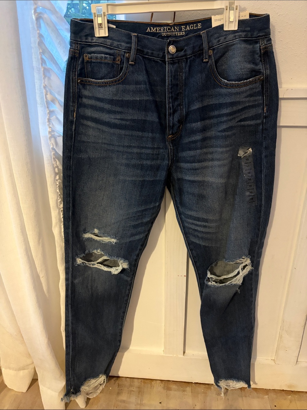 American Eagle Outfitters Dark Wash Distressed High-Rise Girlfriend